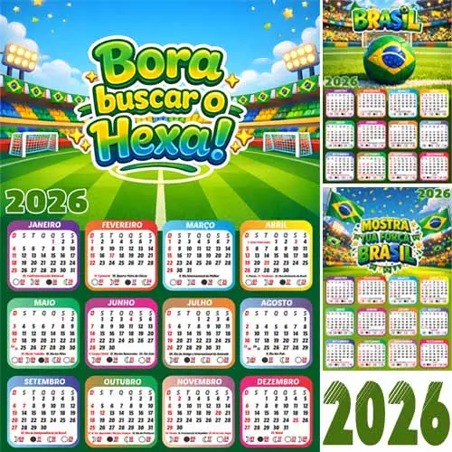 Kit Digital Png Calendários 2026 Copa Mundo Futebol Artes