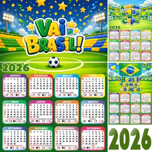 Kit Digital Png Calendários 2026 Copa Mundo Futebol Artes