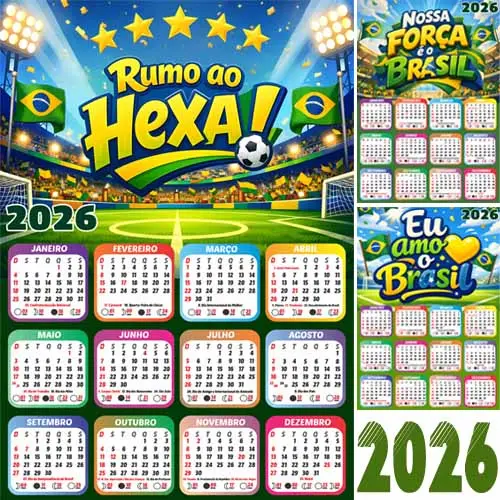 Pack Artes Calendários 2026 Png Copa Mundo Futebol