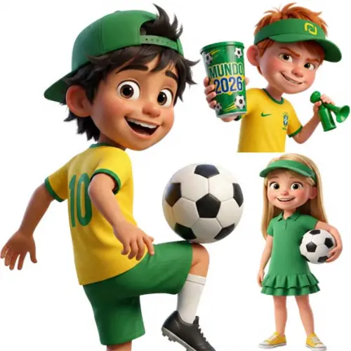 Pack Artes Bonequinhos Torcida Brasil Copa 2026 Png Kit Dig