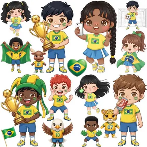 Pack Artes Bonequinhos Cute Desenhos Torcida Brasil Copa