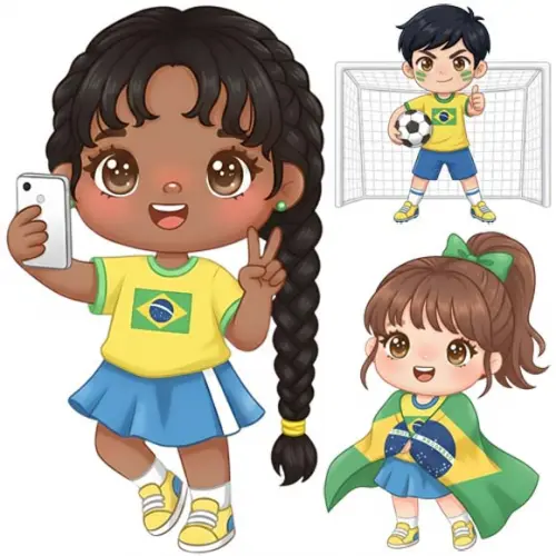 Pacote Artes Bonequinhos Cute Desenhos Torcida Brasil Copa