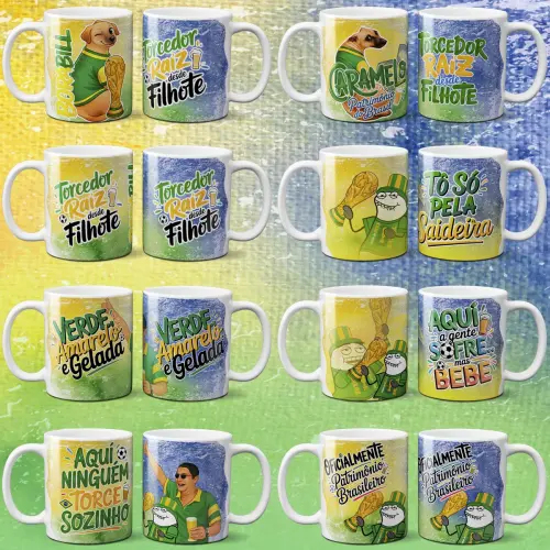 Pacote Artes Canecas Brasil Copa Sublimação 28 Estampas Png