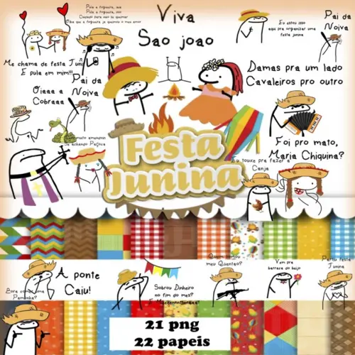 Pack 20 Artes Flork Festa Junina Sublimação Camisetas
