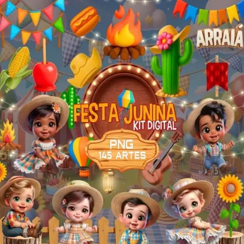 Pacote Artes Festa Junina Desenhos Cute Baby Sublimação Png