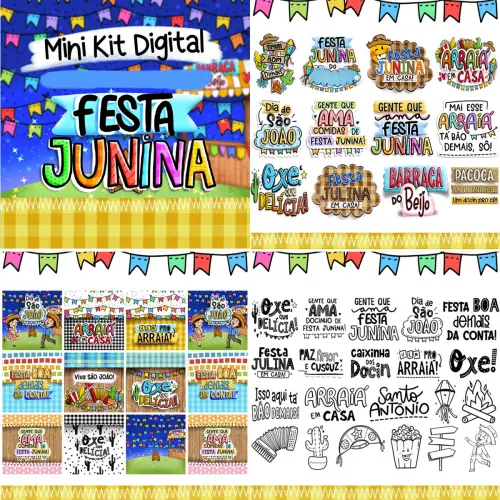 Pacote Artes Png Frases Coloridas Festa Junina Sublimação