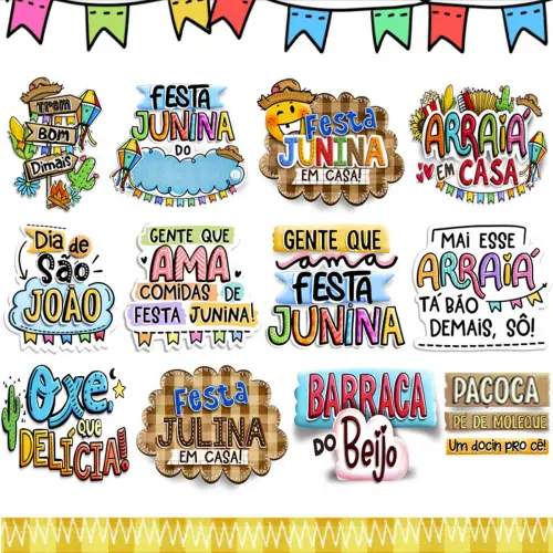 Pacote Artes Png Frases Coloridas Festa Junina Sublimação