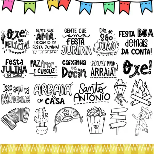 Pacote Artes Png Frases Coloridas Festa Junina Sublimação