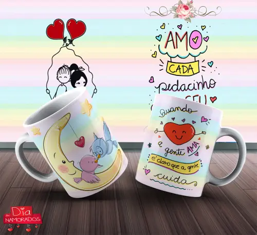 Artes Canecas Namorados Editáveis Corel Mockups Png