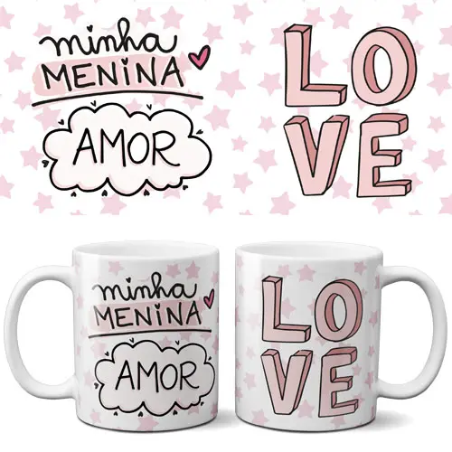 Artes Canecas Frases Coloridas Namorados Mockups
