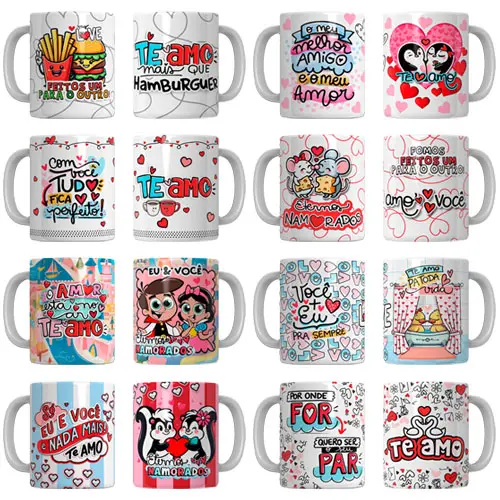 Artes Canecas Dia Namorados Sublimação 70 Estampas Pandoca