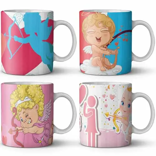 Artes Canecas Cupido Namorados Editável Estampas Sublimação