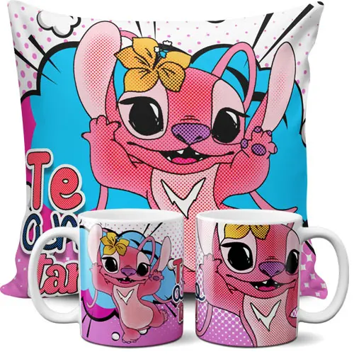 Artes Canecas Almofadas Sublimação Stitch Love Namorados