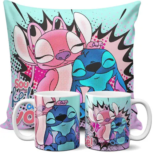 Artes Canecas Almofadas Sublimação Stitch Love Namorados