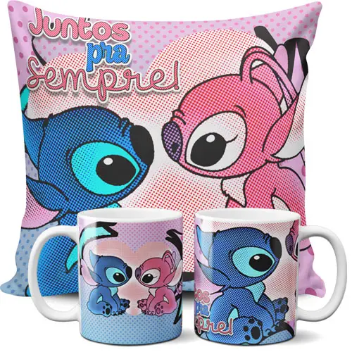 Artes Canecas Almofadas Sublimação Stitch Love Namorados