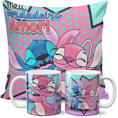 Artes Canecas Almofadas Sublimação Stitch Love Namorados