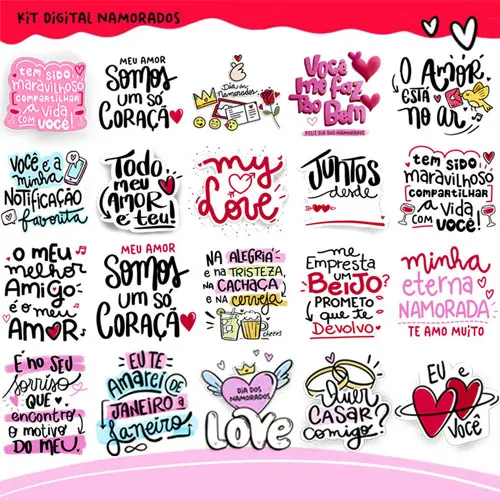 Artes Dia dos Namorados Frases Coloridas Pandoca Pack2 Png