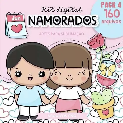 Artes Dia dos Namorados Frases Bonequinhos Sublimação Pack 4