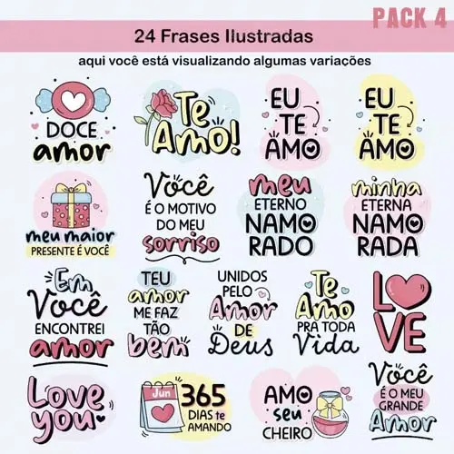 Artes Dia dos Namorados Frases Bonequinhos Sublimação Pack 4