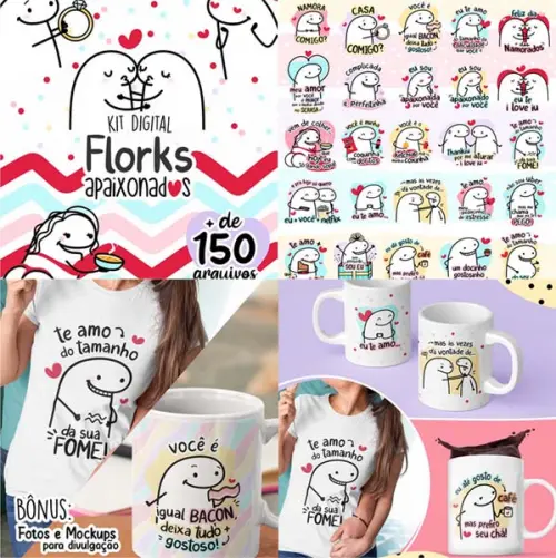 Artes Namorados Florks Apaixonados Pack2 Mockups Sublimação