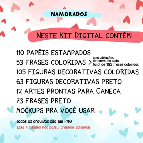 Artes Digitais Dia Namorados Frases Coloridas Pandoca Pack 1