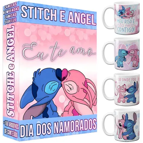 Artes Sublimação Canecas Namorados Stitch Angel Mockups