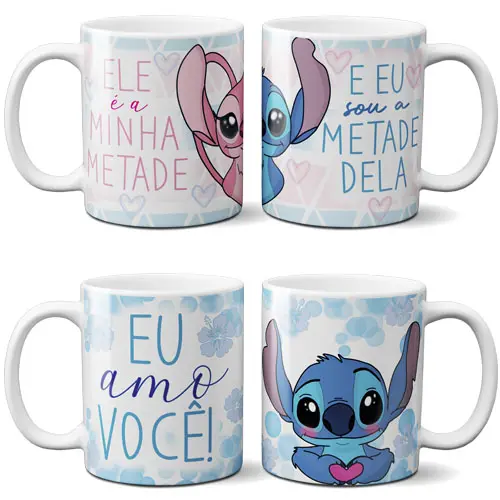 Artes Sublimação Canecas Namorados Stitch Angel Mockups