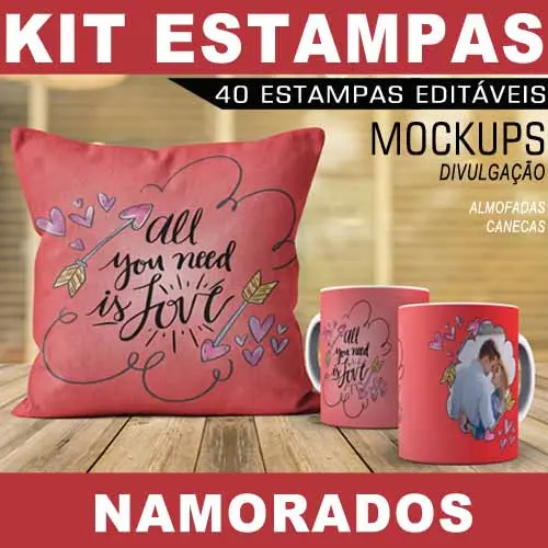 Estampas Canecas Almofadas Dia Namorados Artes Mockups