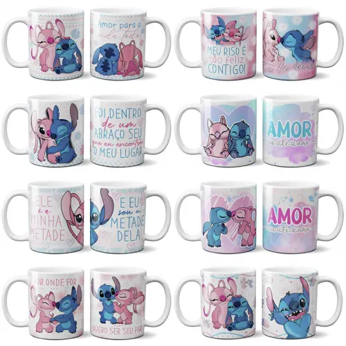 Estampas Canecas Namorados Stitch Angel Mockups Sublimação