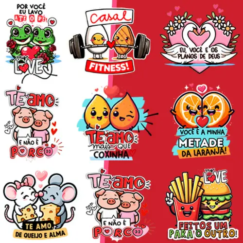 Estampas Dia Namorados Pack6 Frases Coloridas Artes Pandoca