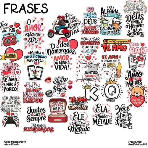 Estampas Namorados Pack7 Png Frases Coloridas Artes Pandoca