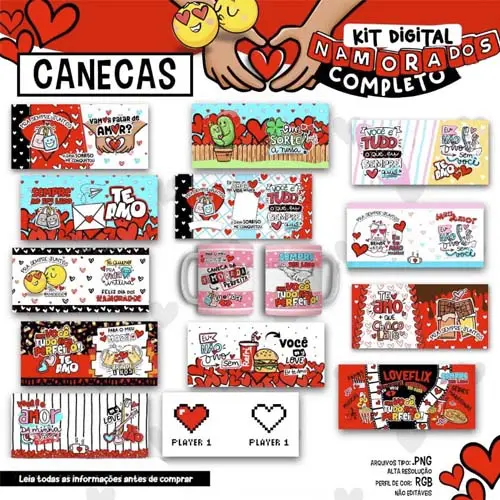 Estampas Frases Decorativas Png Pack 5 Dia dos Namorados