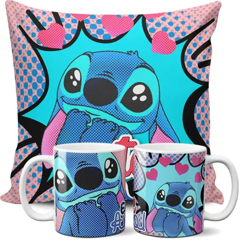 Estampas Stitch Love Sublimação Canecas Almofadas Namorados