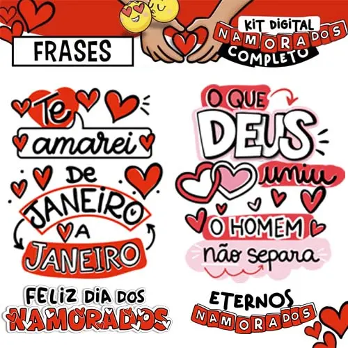 Kit Digital Namorados Frases Ilustradas Artes Pack 5 Mockups