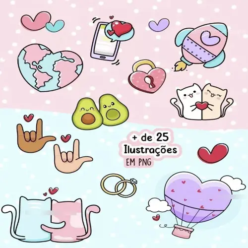 Kit Digital Namorados Frases Ilustradas Artes Pack 3 Mockups