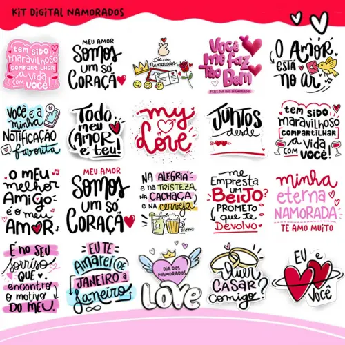 Kit Digital Frases Coloridas Pandoca Pack2 Dia dos Namorados