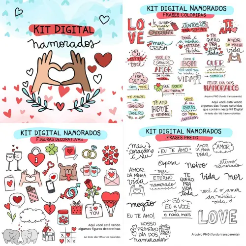Kit Digital Dia Namorados Artes Pandoca Sublimação Pack 1