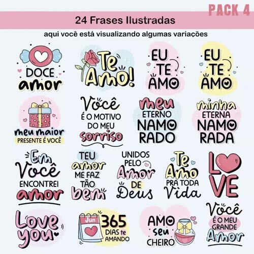 Pack Artes Digitais Namorados Frases Bonequinhos Pack 4 Png