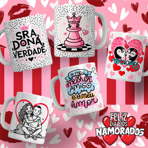 Pacote Artes Dia Namorados Png Sublimação Canecas Pandoca