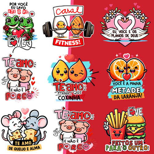 Pacote Artes Pandoca Frases Coloridas Namorados Pack6 Png