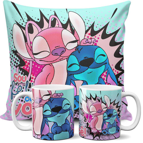 Pacote Artes Stitch Love Namorados Canecas Almofadas Mockups
