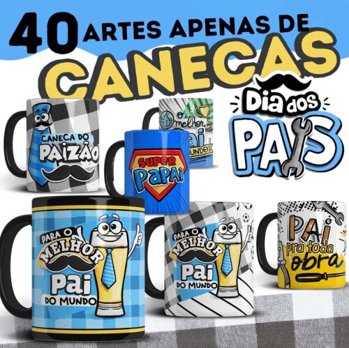 Artes Canecas Pandoca Dia dos Pais 40 Sublimação Mockups