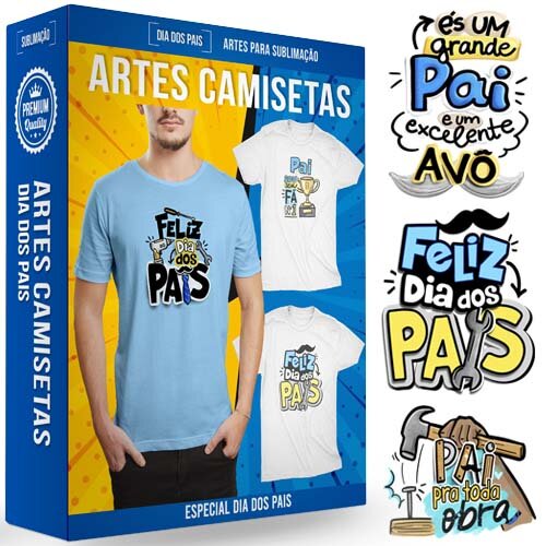 Artes Camisetas Frases Coloridas Dia dos Pais Sublimação Png