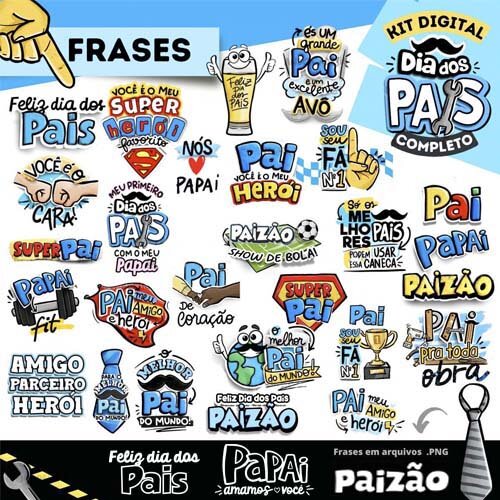 Kit Digital Artes Sublimação Dia dos Pais Pandoca Pack3 Png