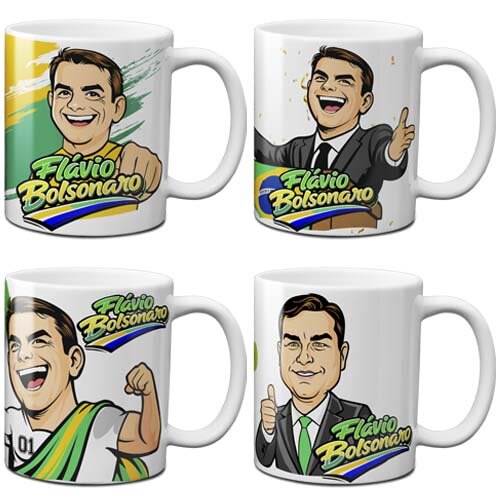 Pacote 04 Artes Sublimação Canecas Flávio Bolsonaro Presidente Mockups