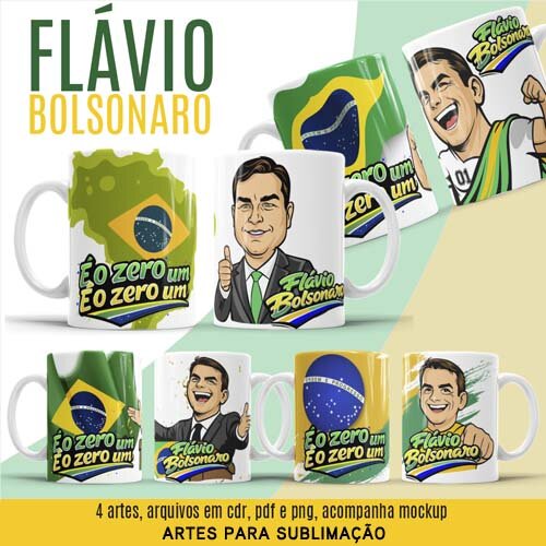 Pack Artes Sublimação Canecas Flávio Bolsonaro Presidente Mockups Estampas