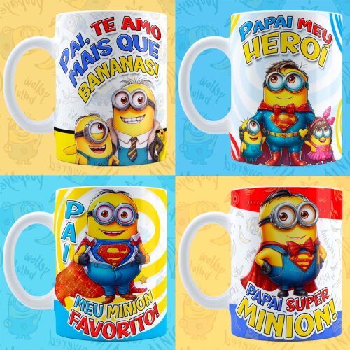 Pack Artes Minions Png Canecas Dia dos Pais Sublimação