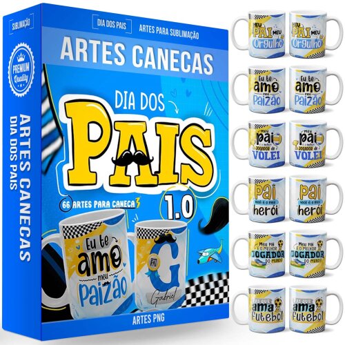 Pacote Artes Alfabetos Canecas Dia dos Pais Mockups Png