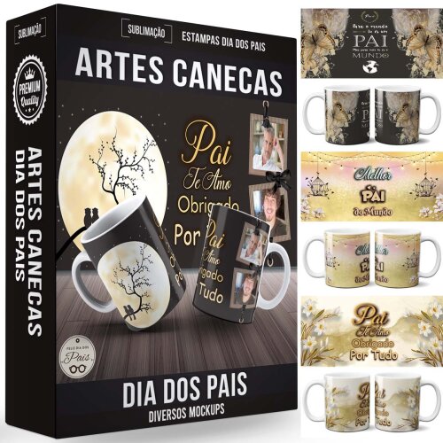 Dia dos Pais Artes Estampas Sublimação Canecas Mockups