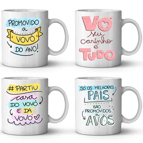 Pacote Artes Frases Coloridas Canecas Dia dos Avós Avó Avô